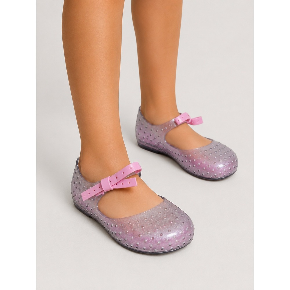 Mini Melissa Ultragirl Silver Glitter Pink Bow Jelly Mary Jane Shoes Size 9